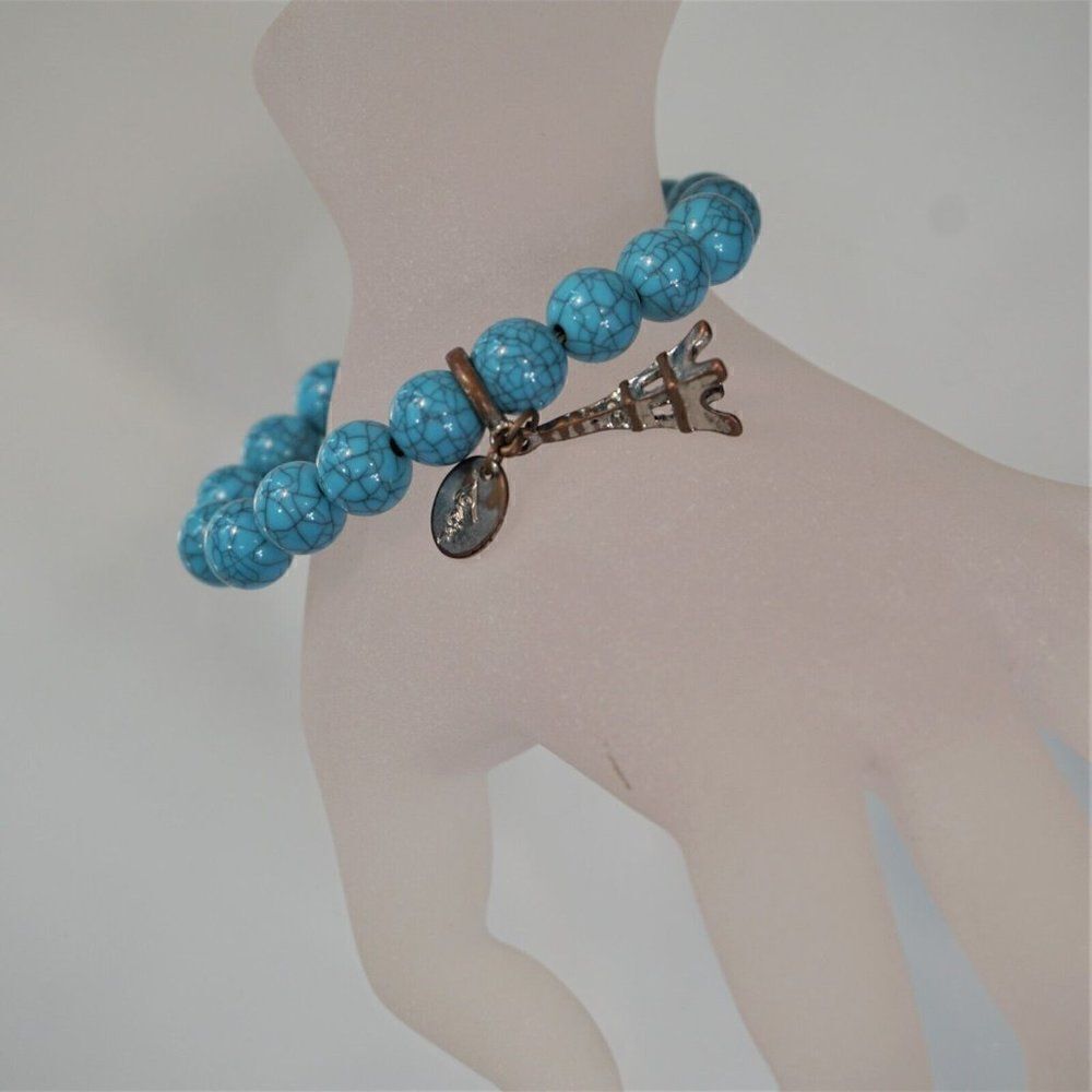 Lovisa Stretch Bracelet Blue Beads Eiffel Tower Charm